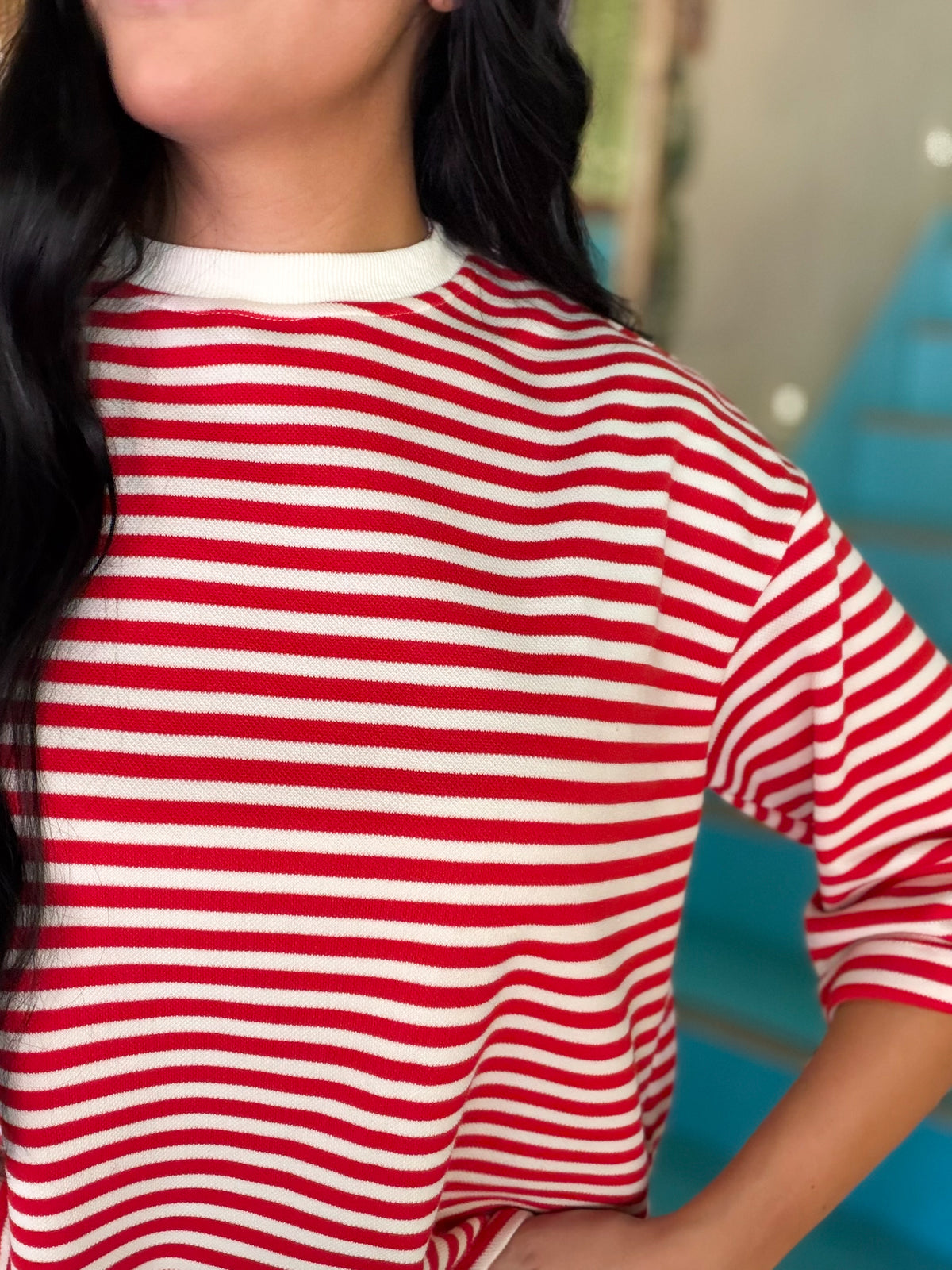 Sweater - Red & Cream Striped Long Sleeve