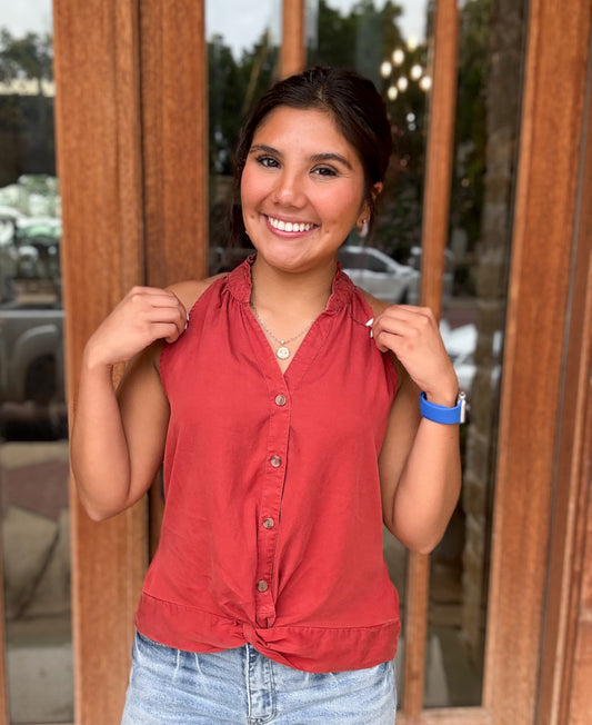 Tops | Tank Top Terracotta Hester Twist Front W/ Collar
