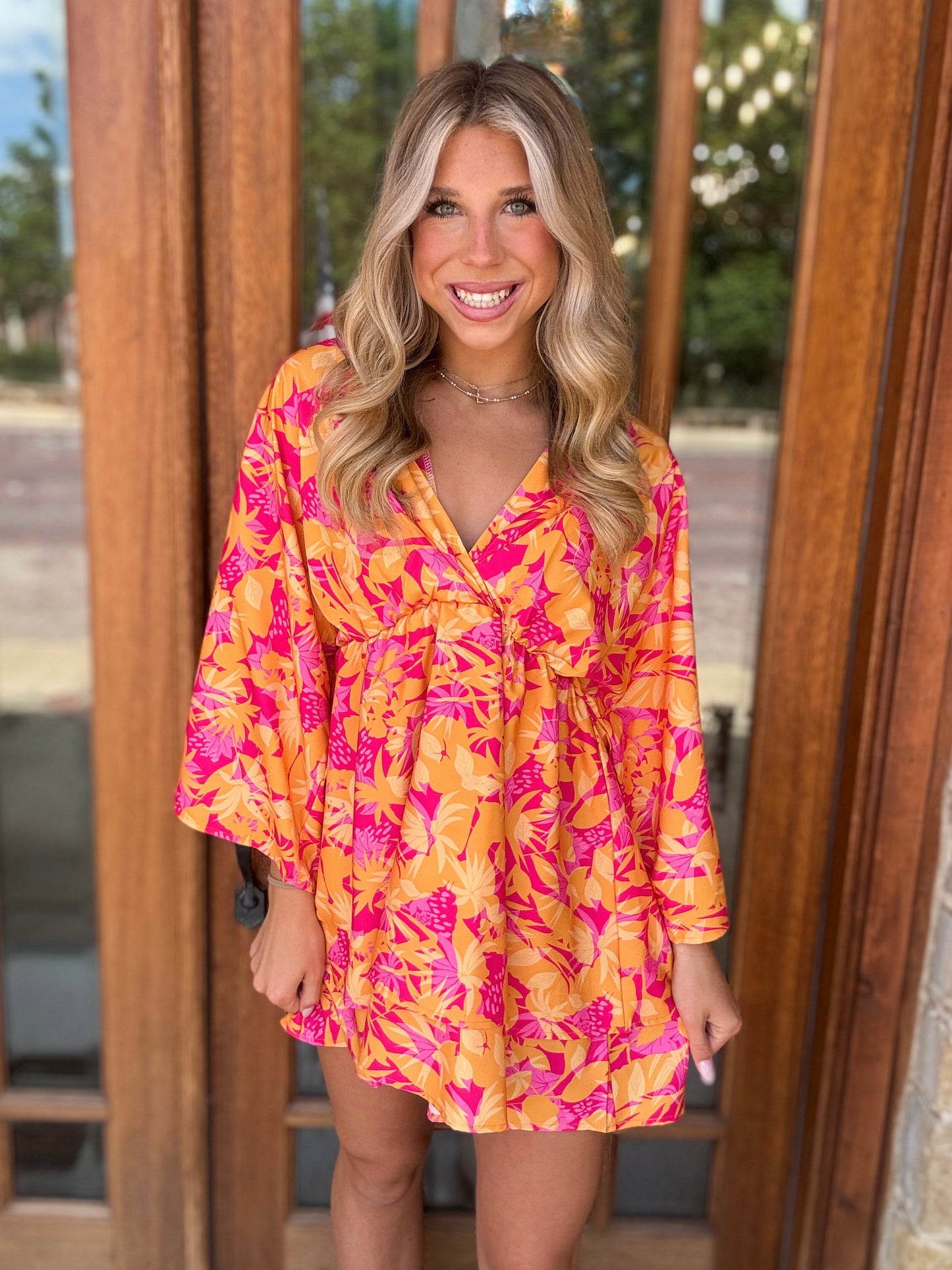 Dress - Orange Floral Mini