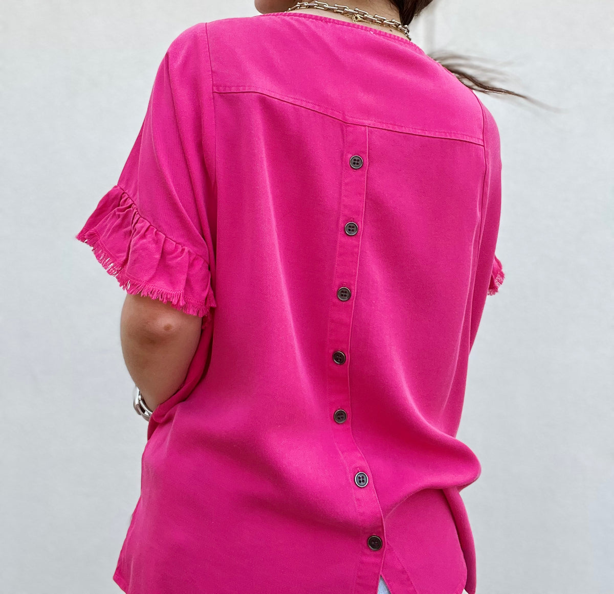 Tru Luxe | Bright Pink Ruffle Sleeve Top