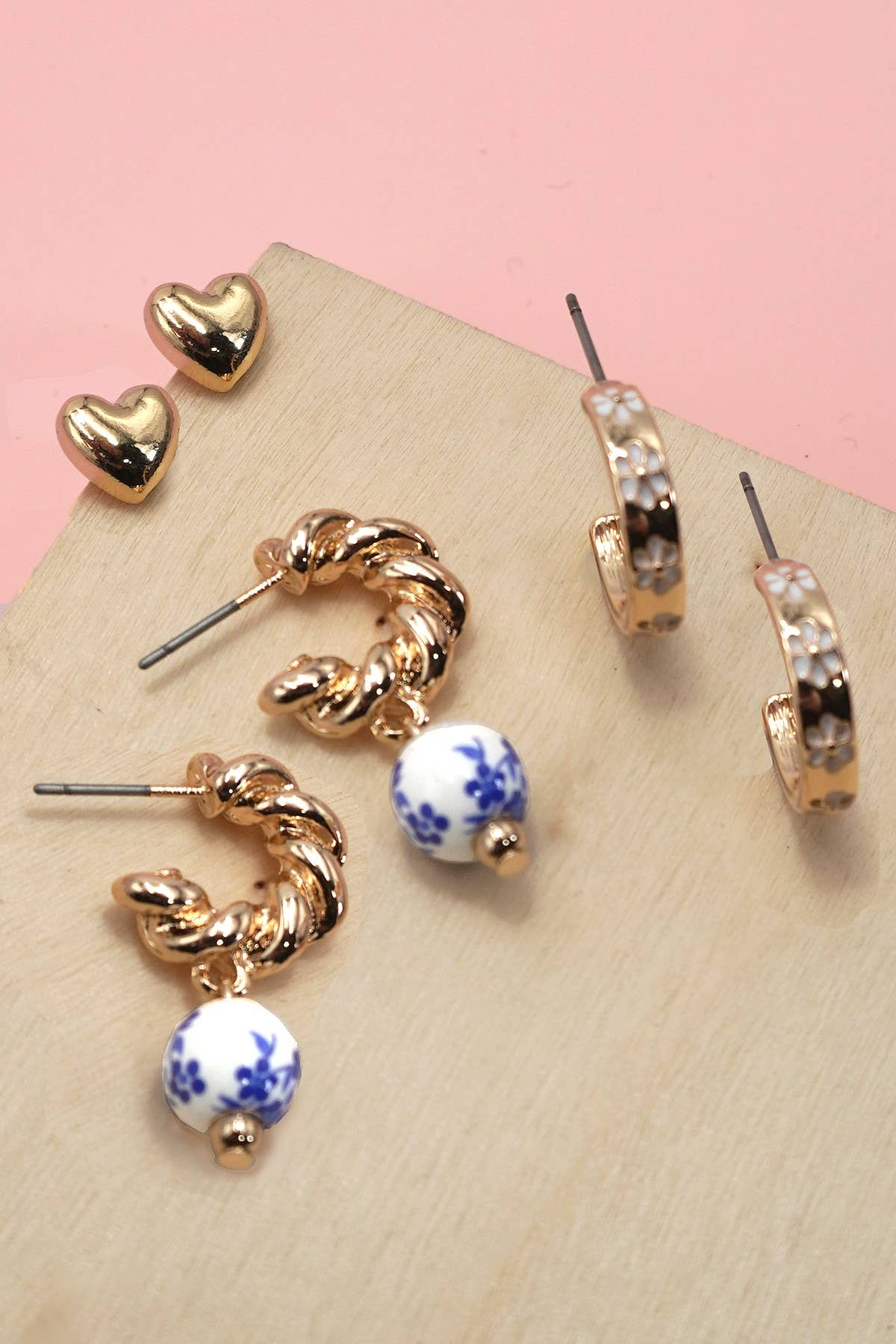 Earrings - Blue Ceramic Porcelain Trio