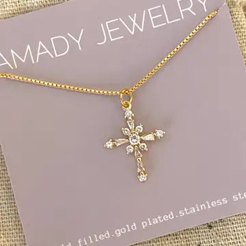 Necklace - Cross Charm Pendant Gold Plated
