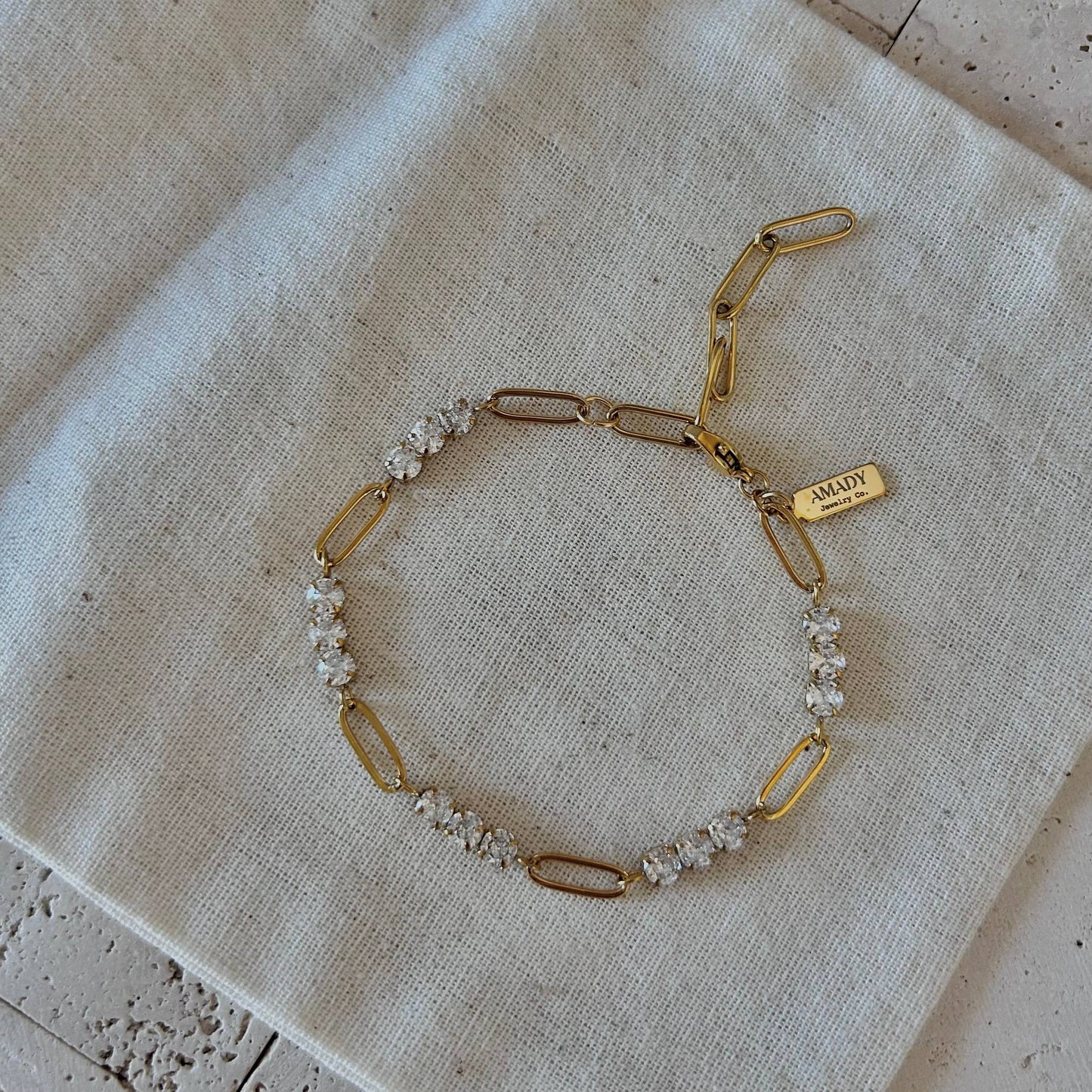 Bracelet - Paperclip Chain with Rhinestones