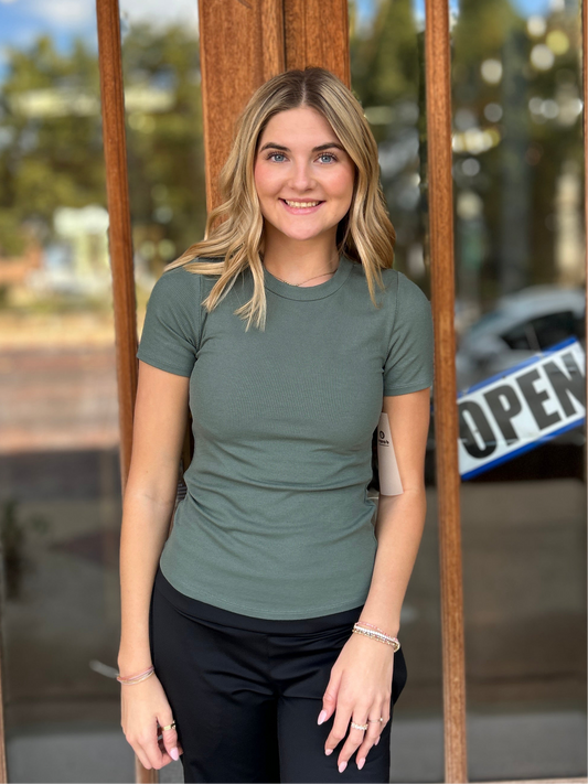 Athleisure | Top Silky Pine Essential Short-Sleeved Micro-Ribbed