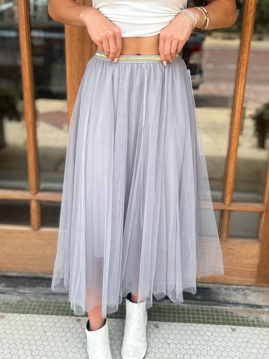 Skirt - Gray Elastic Waist Mesh