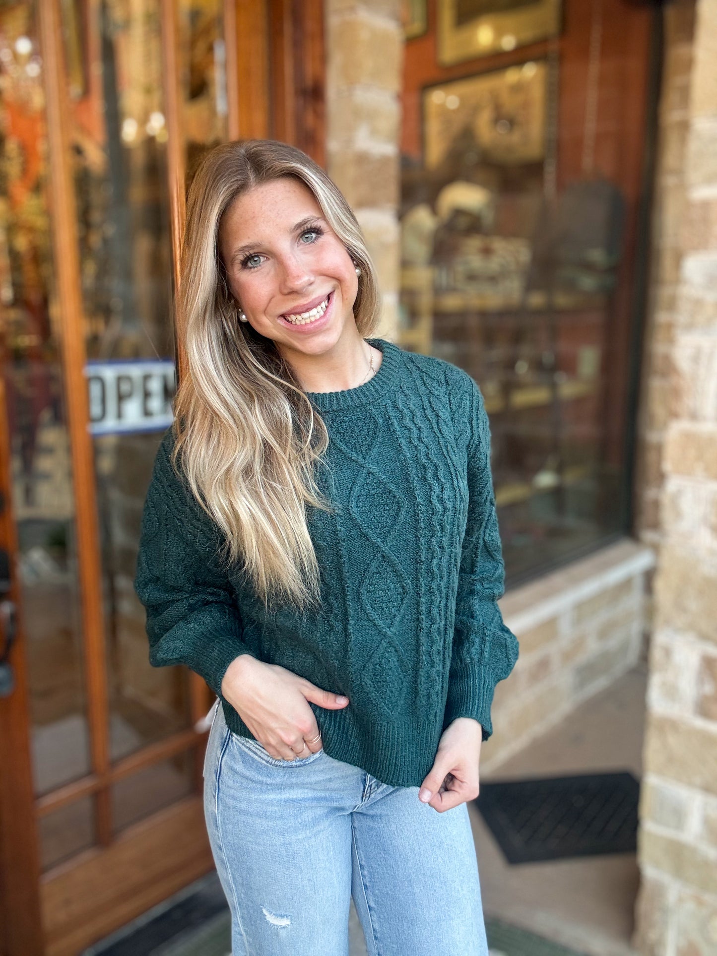 Tops | Sweater Cable Knit Balloon Sleeve