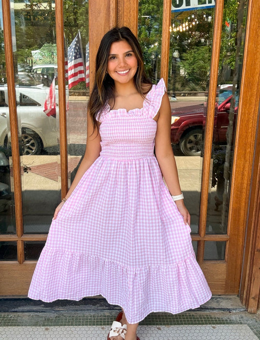 Dress - Gingham Smocked Maxi
