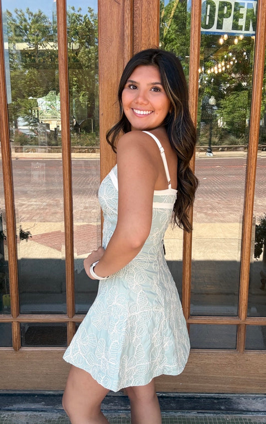 Dress - Sage Bloom Embroidered Mini