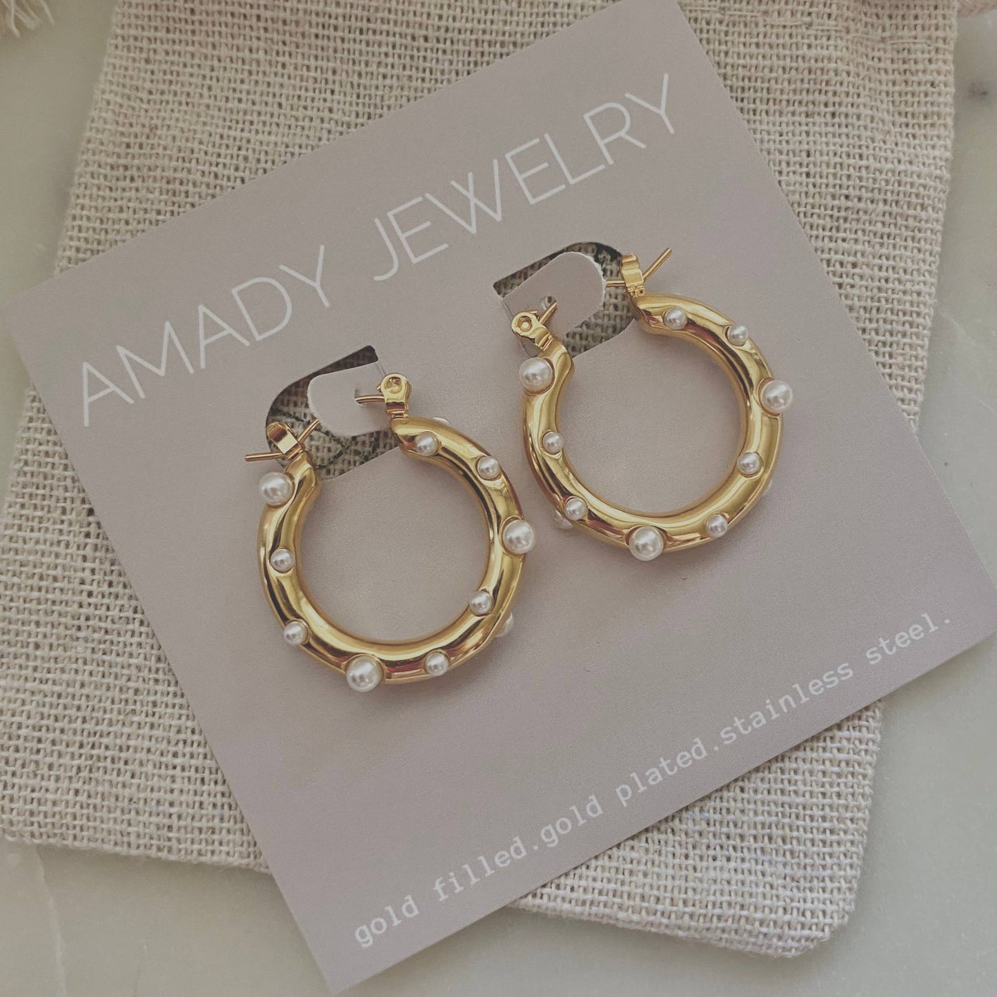 Earrings - Pearl Accent Gold Hoop