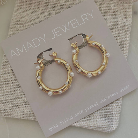 Earrings - Pearl Accent Gold Hoop