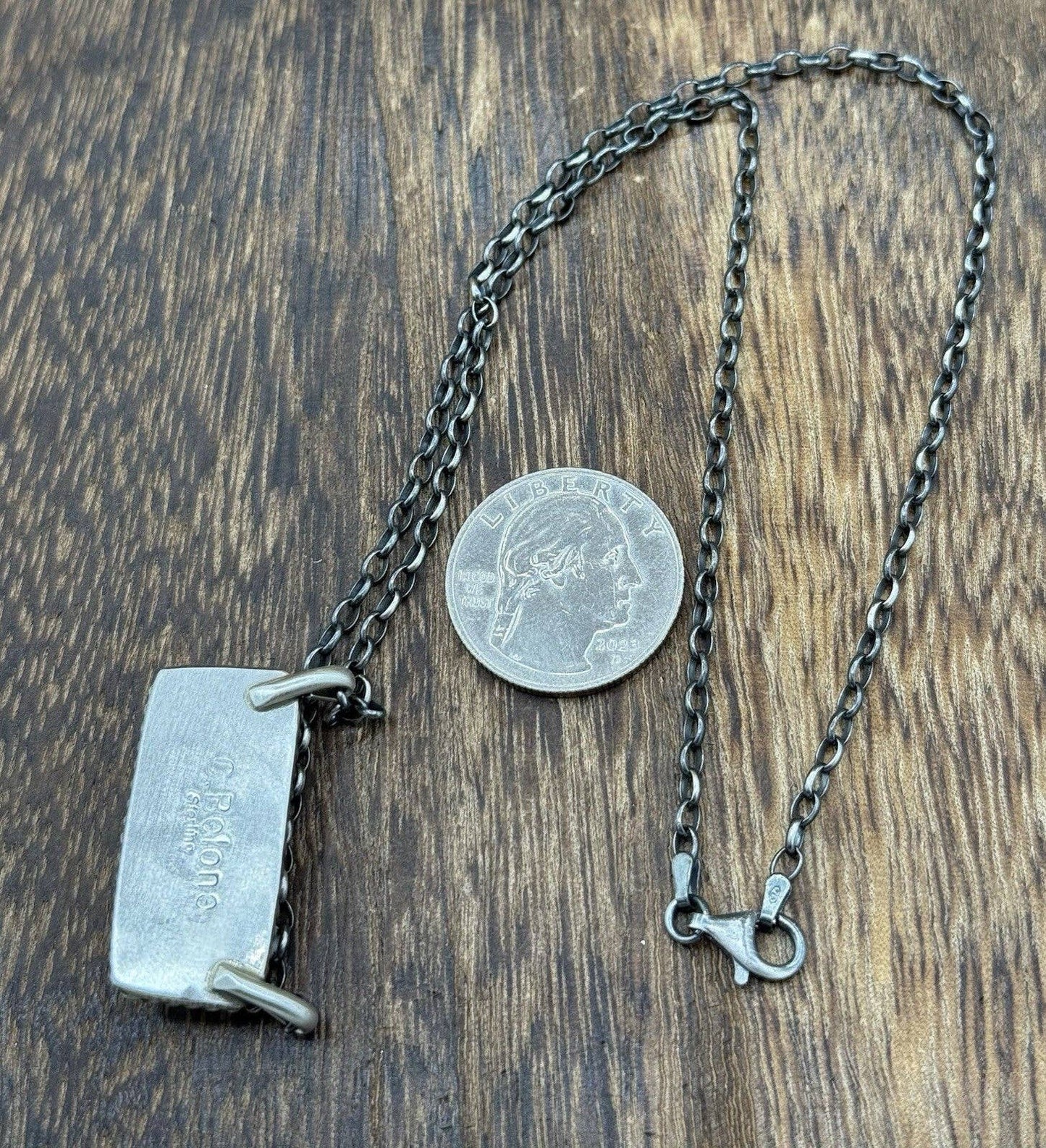 Native Navajo Handmade Sterling Silver Kingman Turquoise Bar Necklace 18”