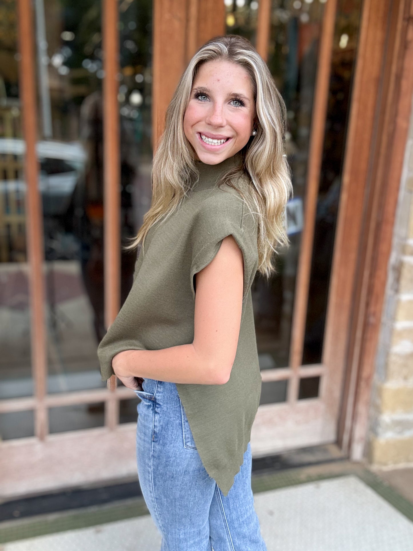 Tops | Sweater Olive Knit Tank High Low