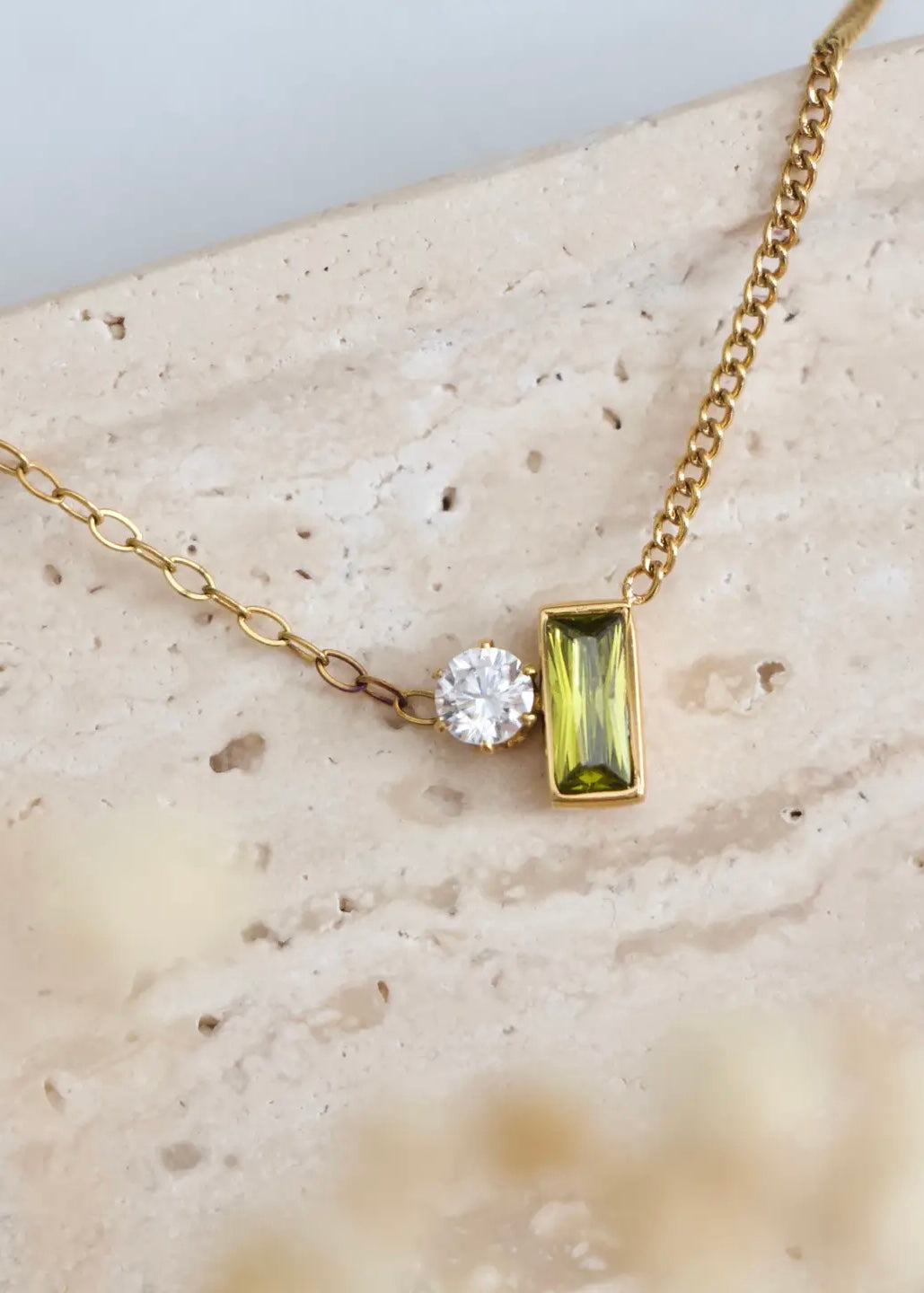 Necklace | Olive Zircon Geometric Necklace Waterproof