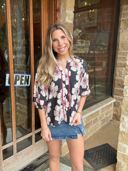 Tops | Blouse Bohemian 3/4 Puff Sleeve