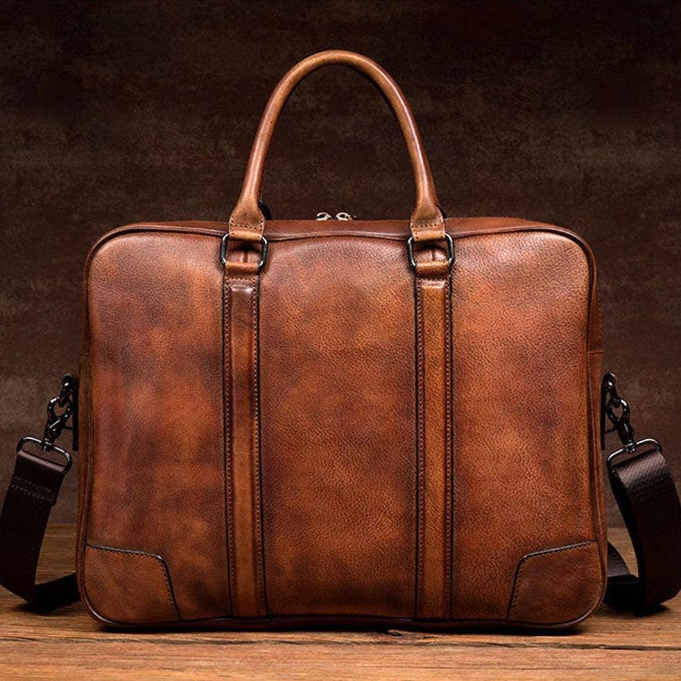 Full Grain Leather Briefcase-Laptop Shoulder Bag