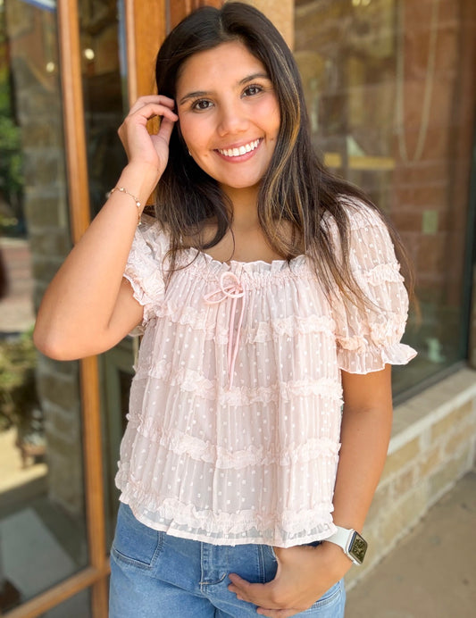 Blouse - Blush Swiss Ruffle Sleeve