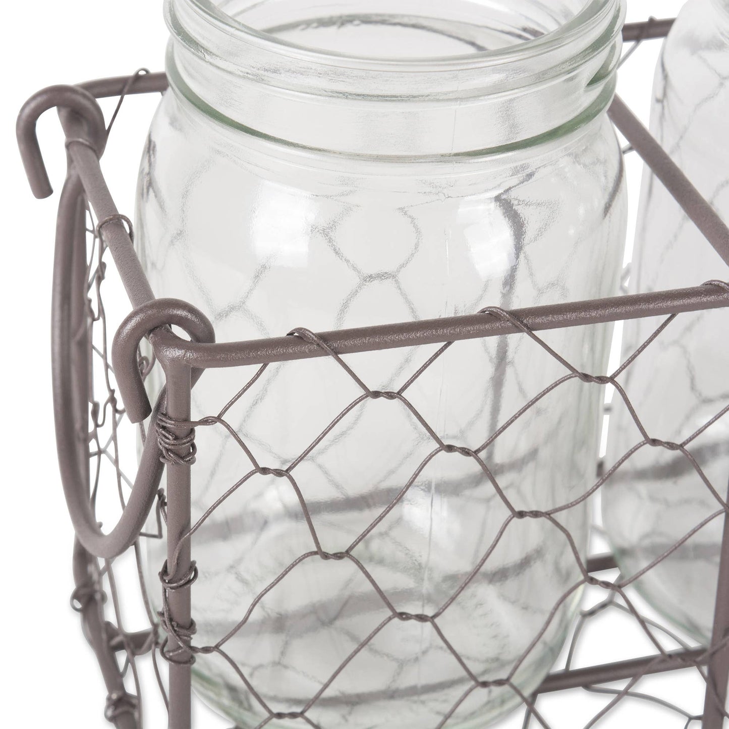 Housewares | Rustic Bronze Chicken Wire Flatware Caddy With Clear Jars