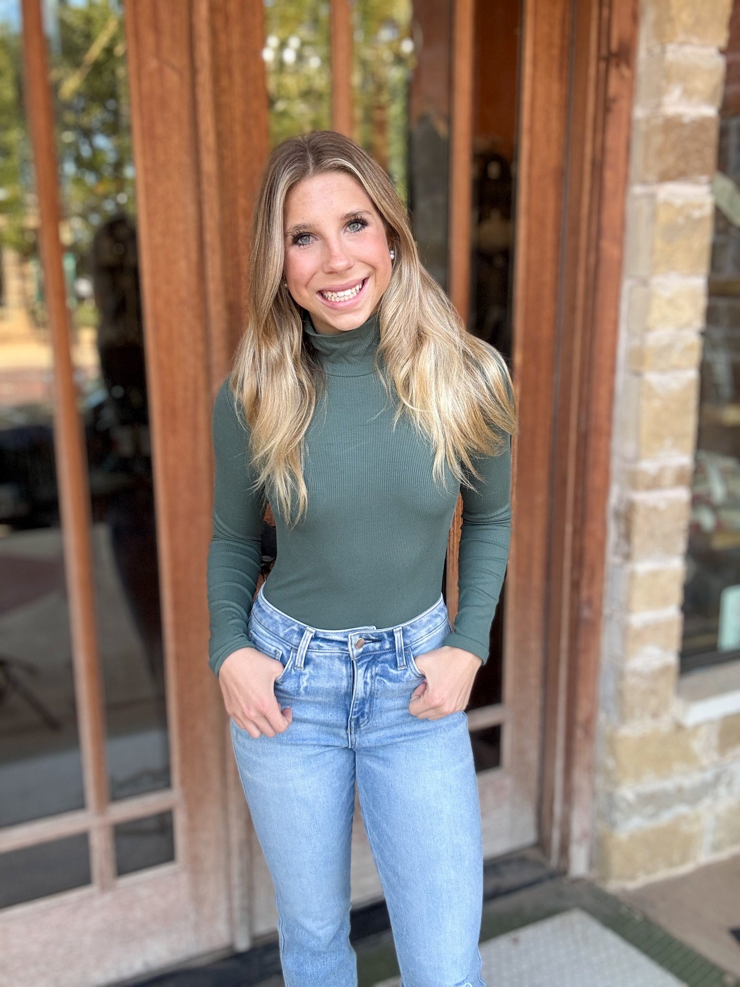 Turtleneck -  Green Micro Ribbed