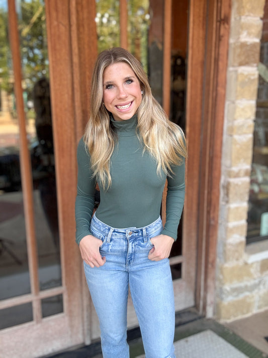 Turtleneck -  Green Micro Ribbed