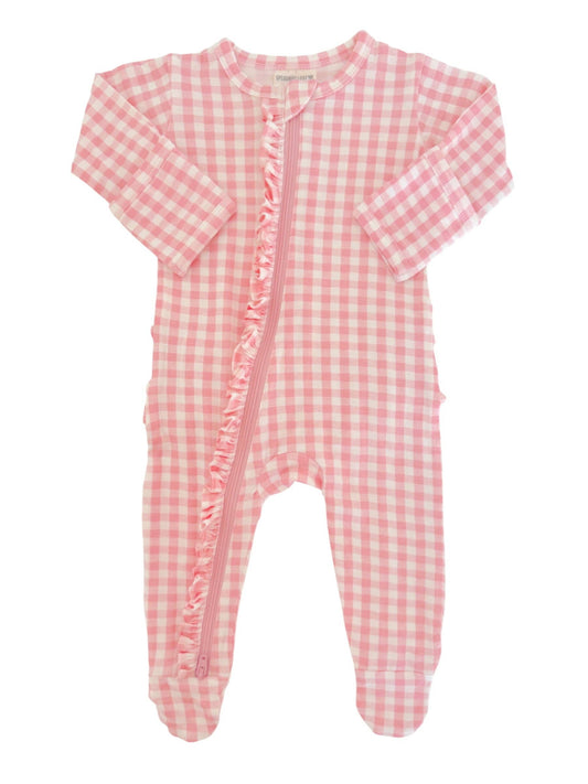 Baby | Pink Gingham 2-Way Zip Ruffle