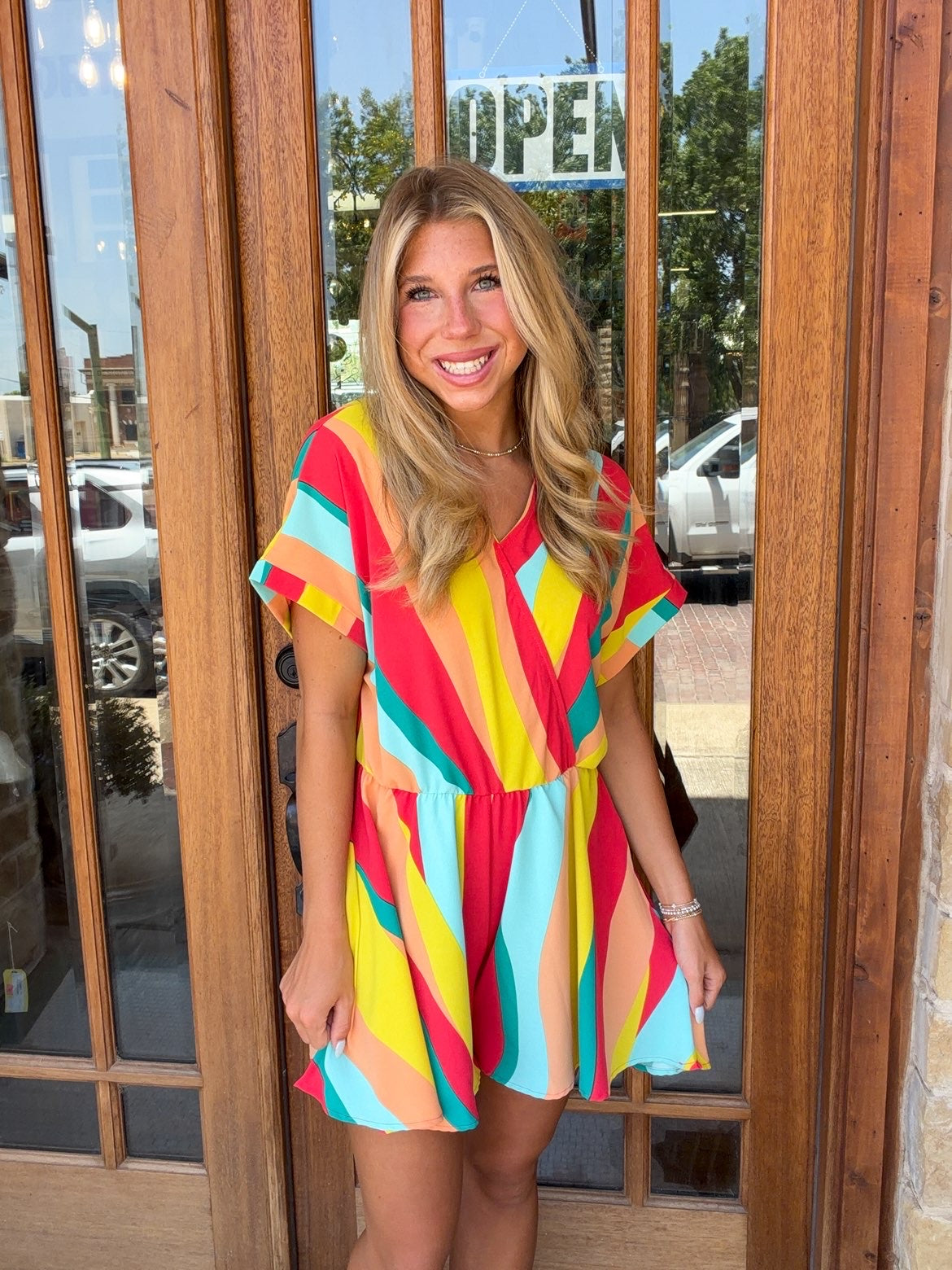 Romper - V Neck Striped