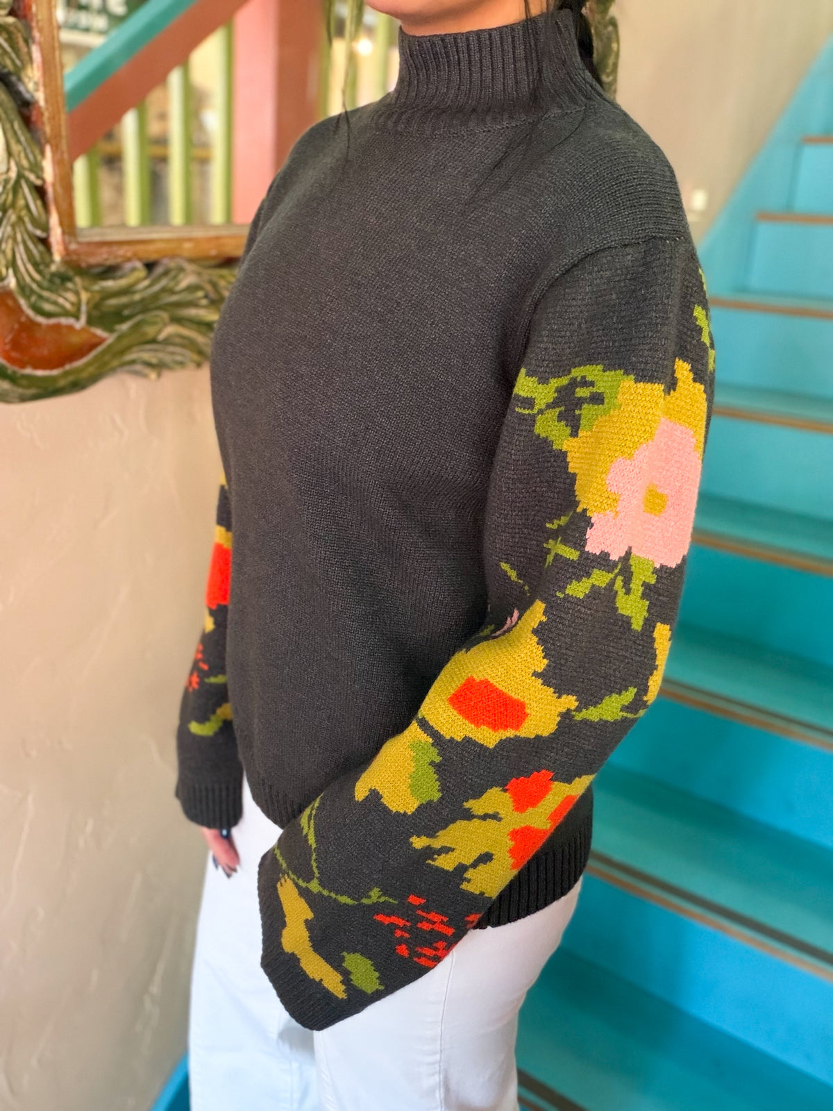 Sweater - Floral Mocked Turtleneck