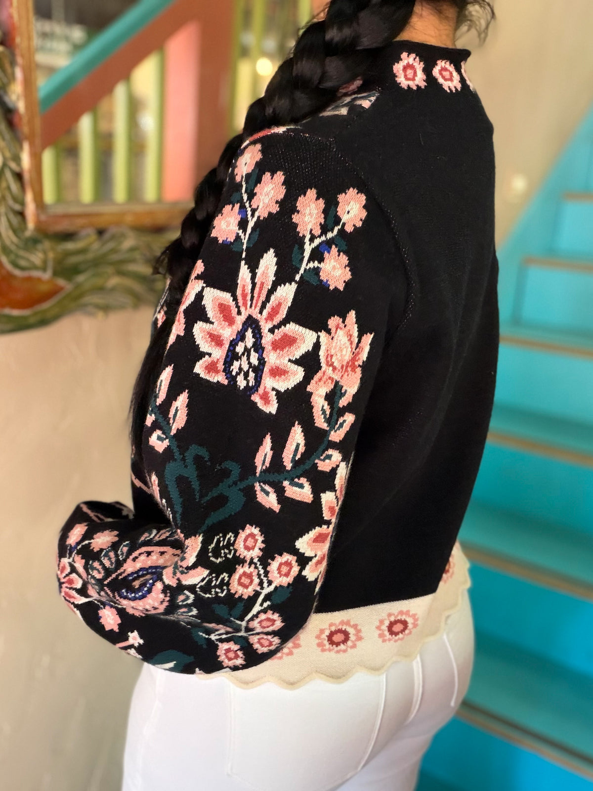 Sweater - THML Floral High Neck