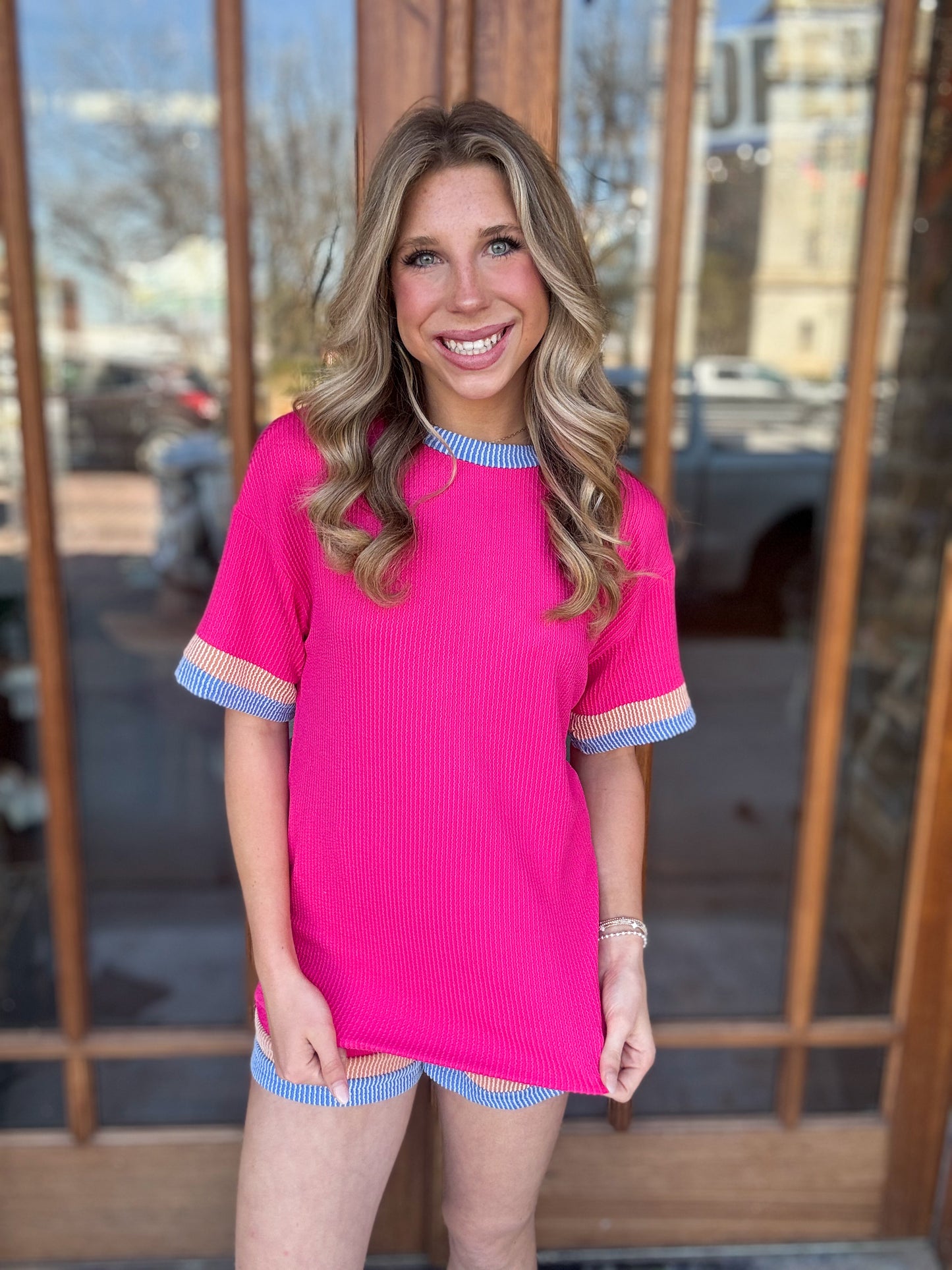 Pink Twisted Short Sleeve Set