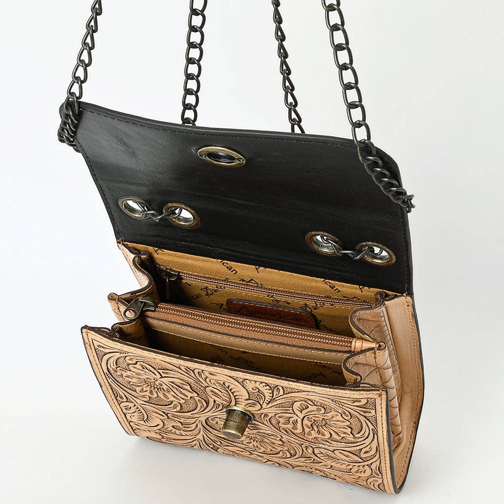 Tooled Floral Leather Crossbody Bag