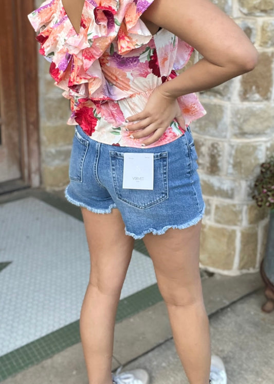 Vervet Rebecca High Rise Raw Hem Shorts