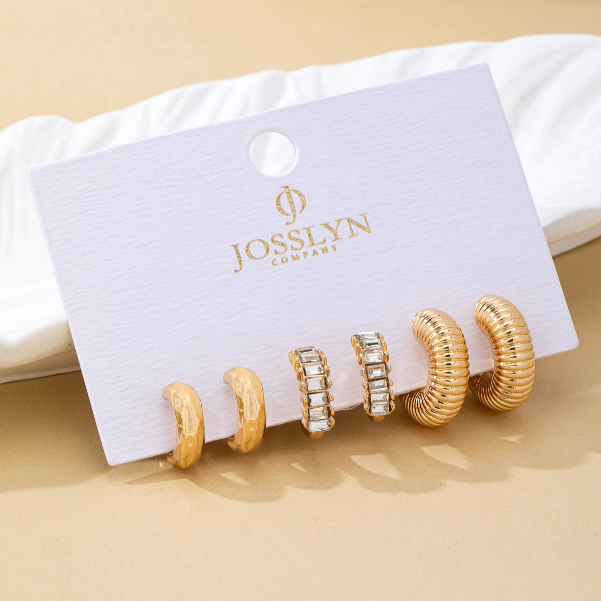 Earrings - Rhinestone Textured Hoop Earring