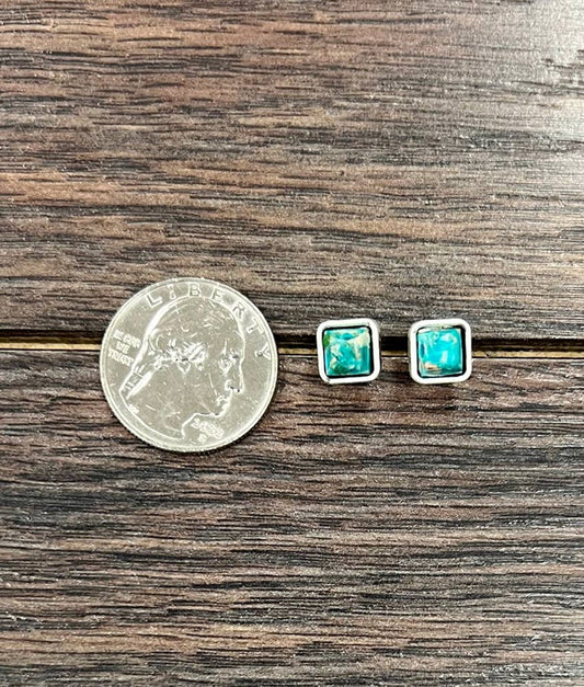 Earrings - Turquoise Square Studs
