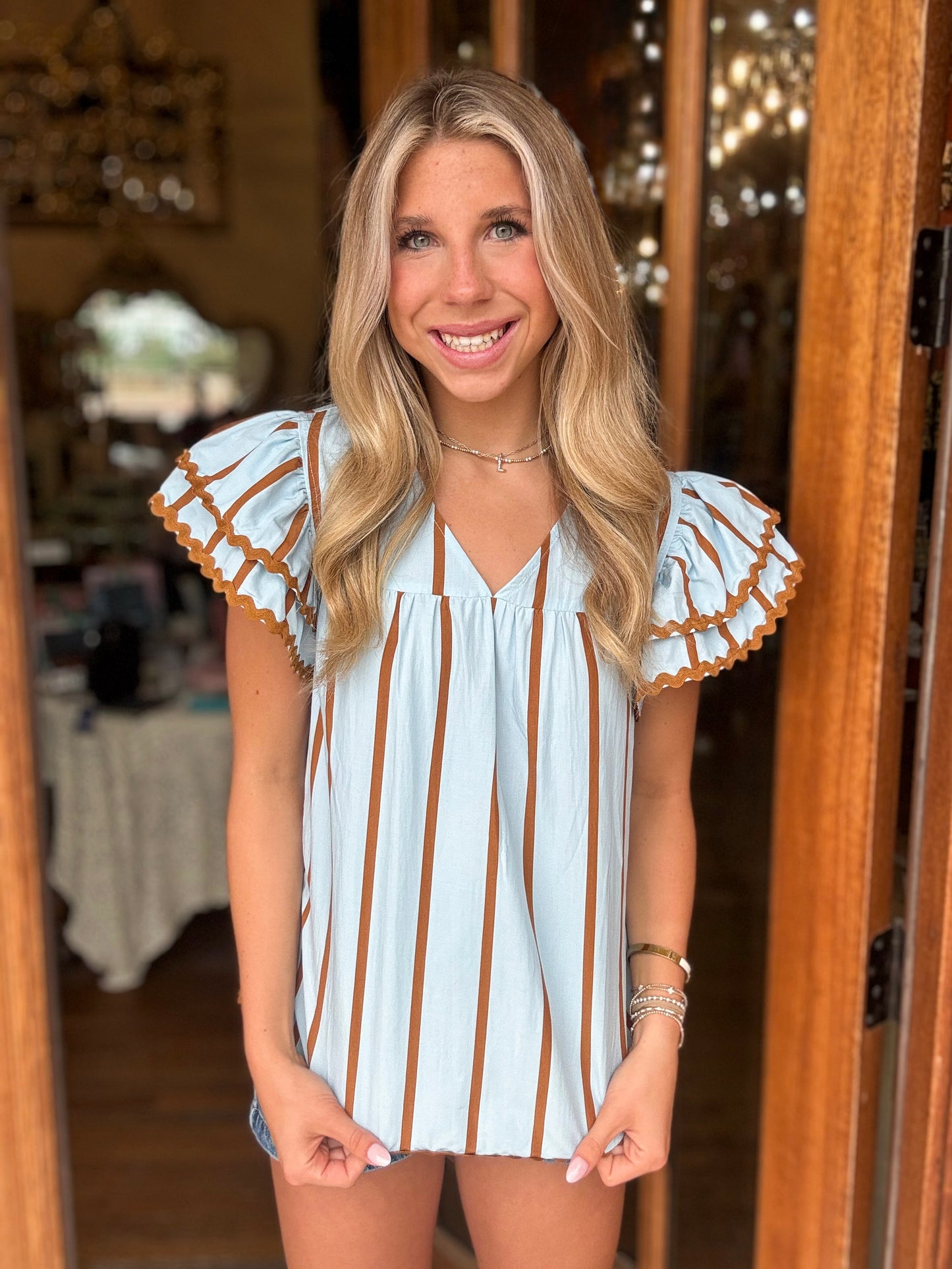 Blouse - Skylar Stripe Ruffle