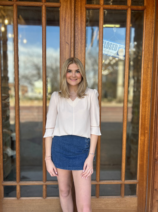 Champagne V-Neck Flare Cuff Blouse