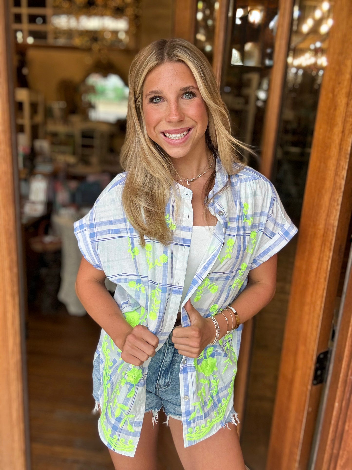 Jodifl Blouse - Blue Plaid Button Up