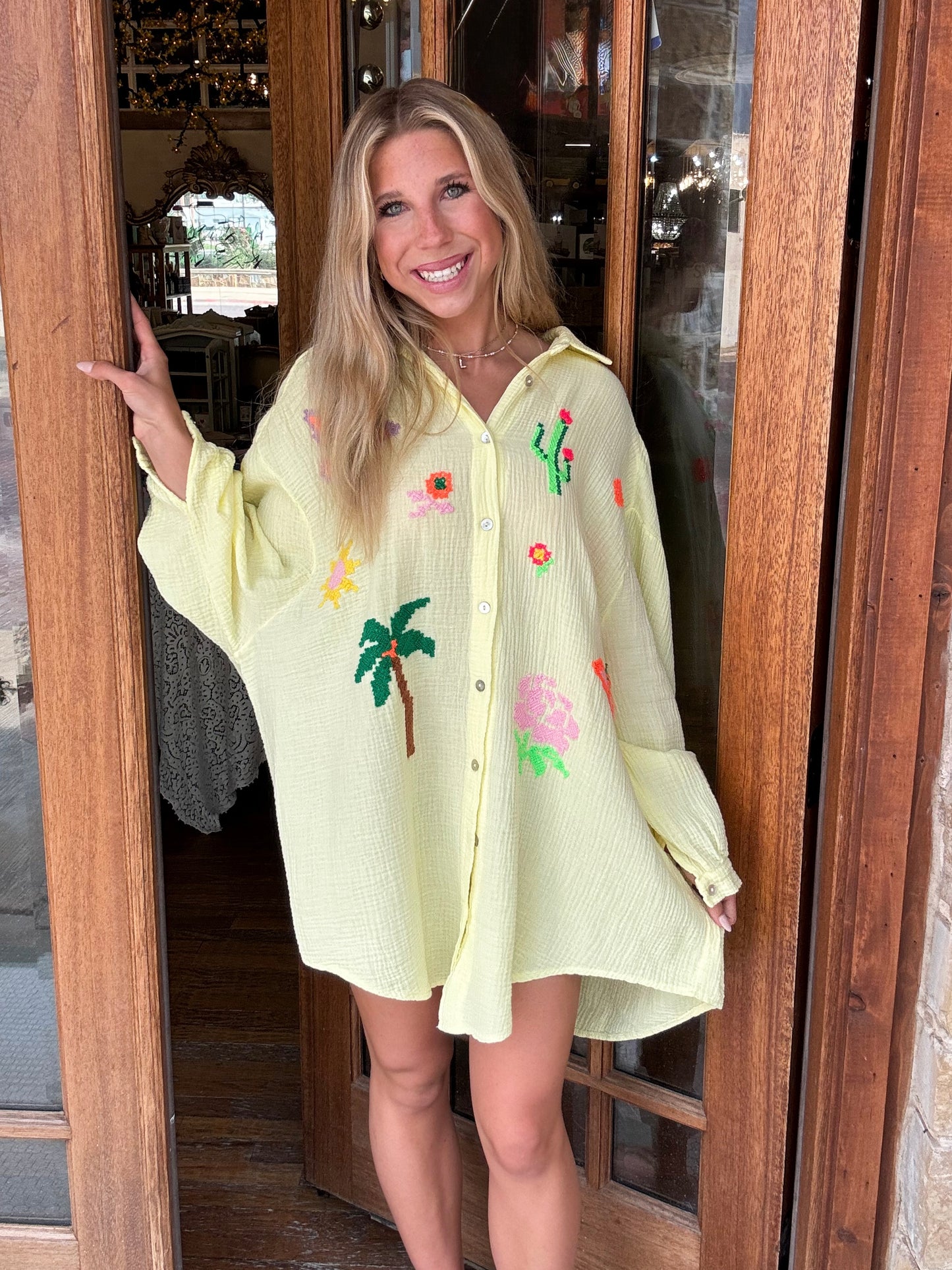Top - Yellow Butterfly Cactus Long sleeve