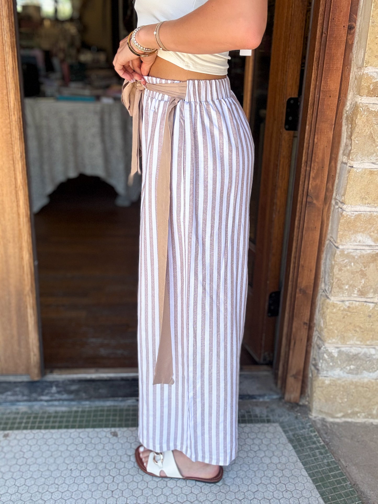 Trousers - Neutral Stripe Tie Waist