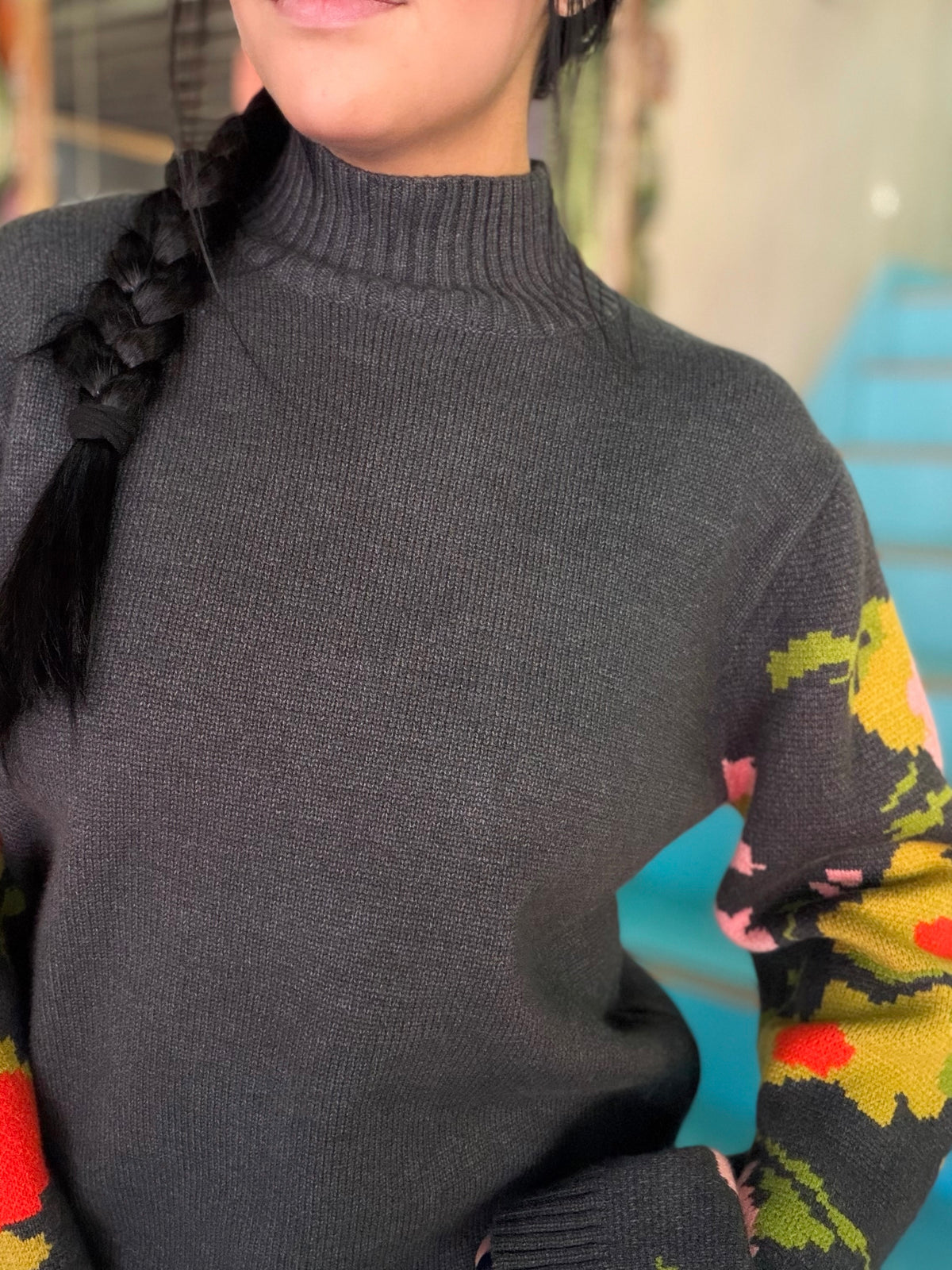 Sweater - Floral Mocked Turtleneck