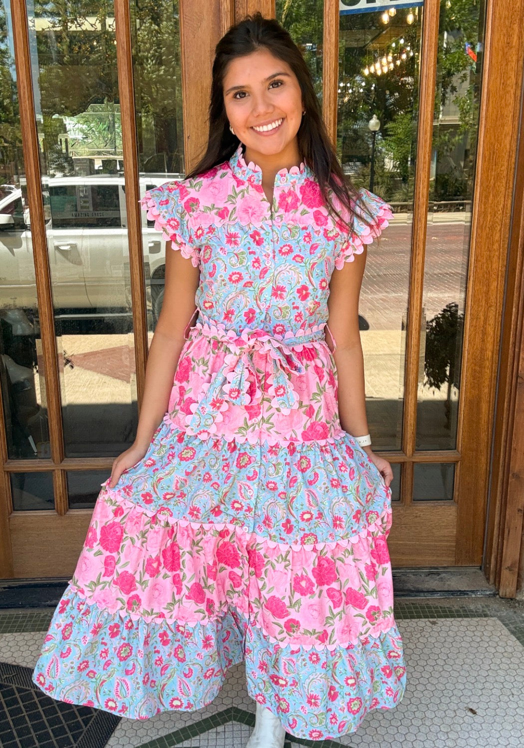 Dress - Floral Tiered Scalloped Midi