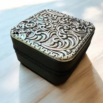 Jewelry Storage | Black Western Pattern Metal Plate