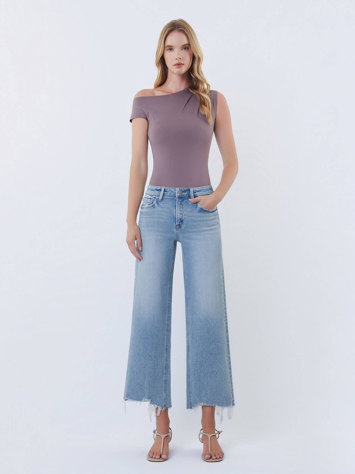 Jeans - High Rise Distressed Wide Leg