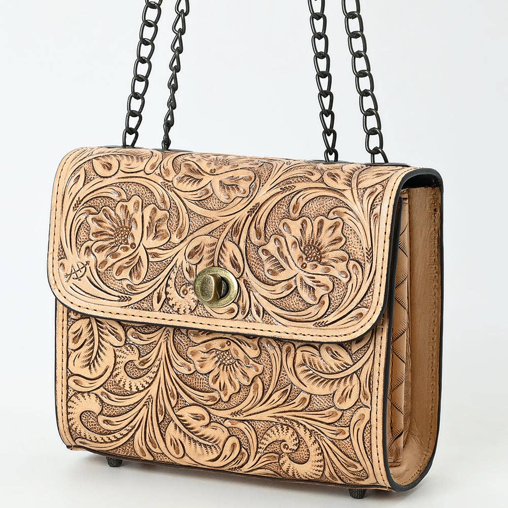 Tooled Floral Leather Crossbody Bag
