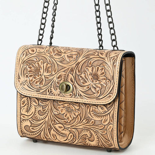 Tooled Floral Leather Crossbody Bag