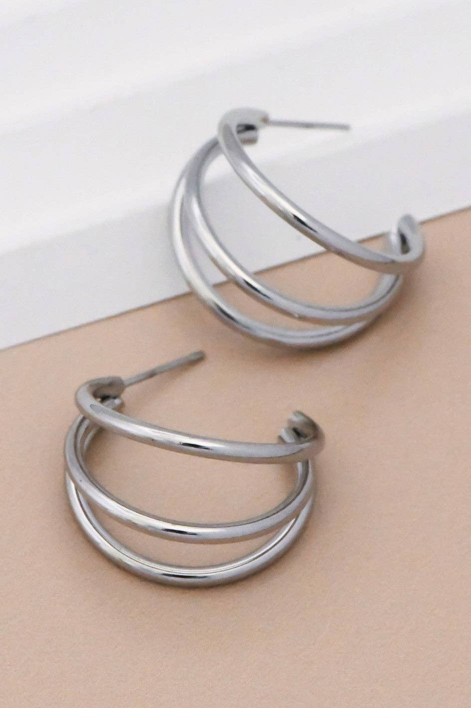 Earrings - Silver Geo Stainless Steel Hoop