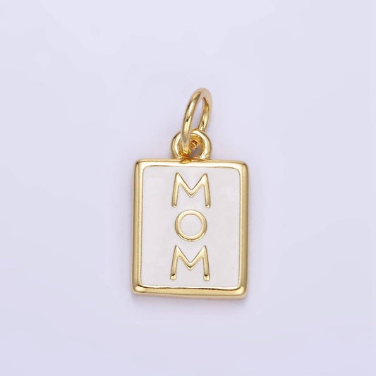 Jewelry | Charm 24K Gold Filled "MOM" White Enamel Tag