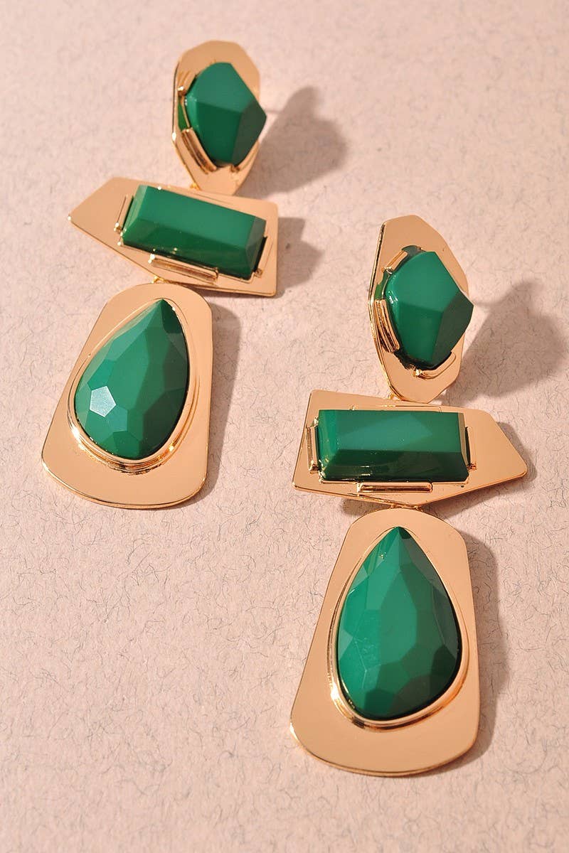 Earrings - Acrylic Green Geometric Drop