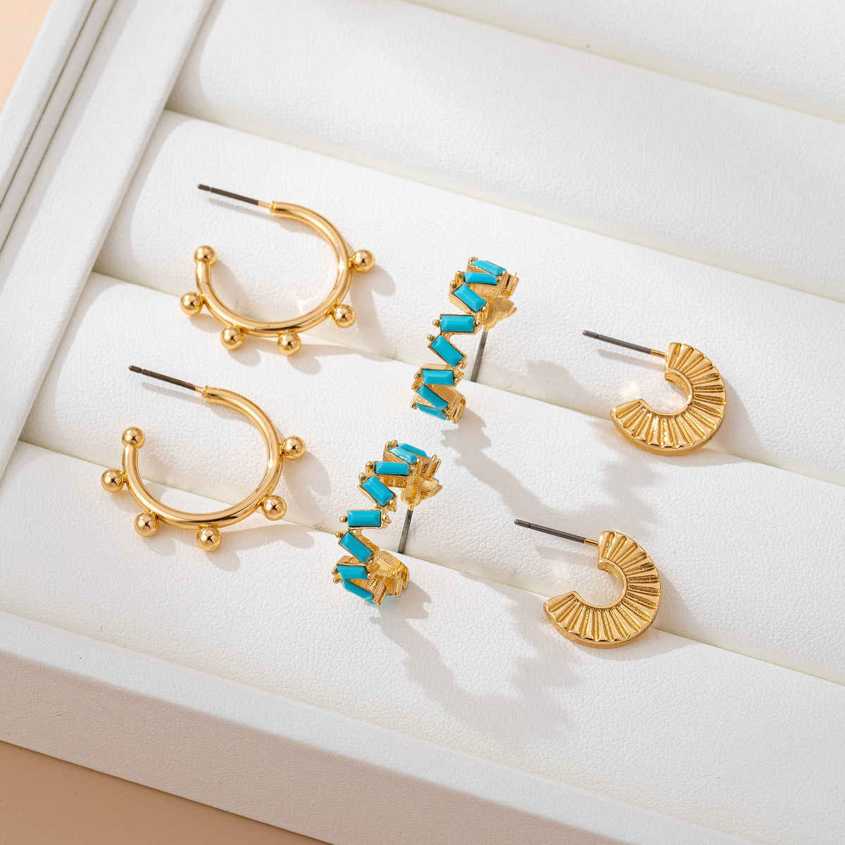 Earrings - Turquoise Enamel Hoop Trio