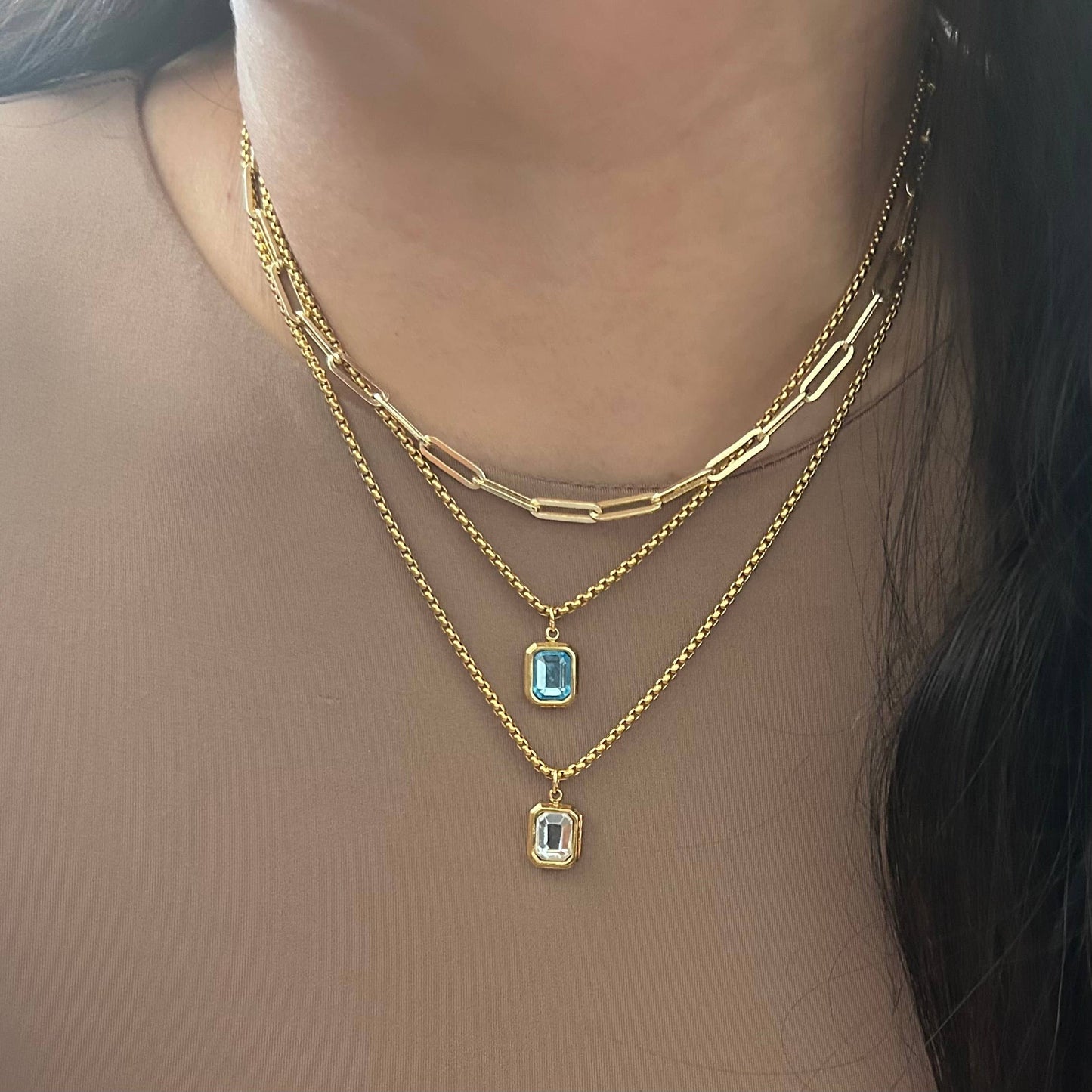 Necklace - Clear Glass Pendant Layering