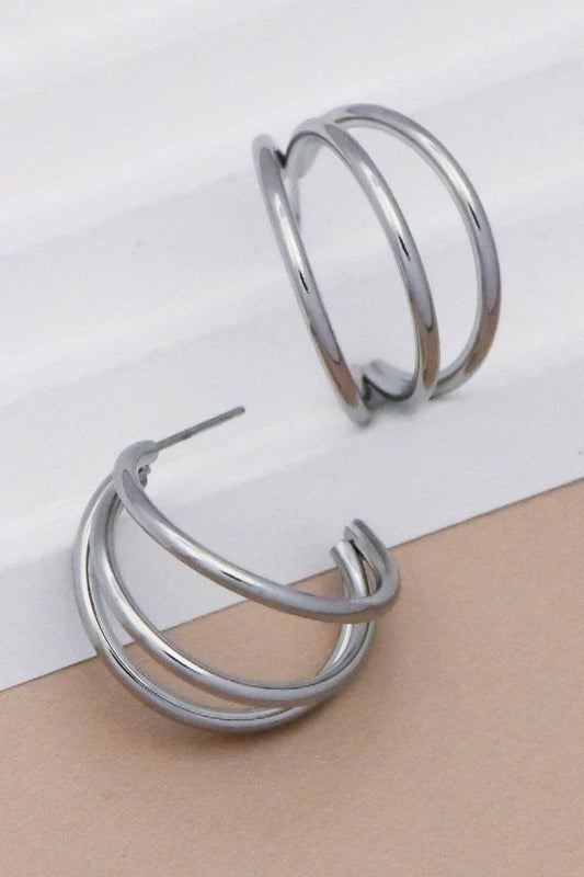 Earrings - Silver Geo Stainless Steel Hoop