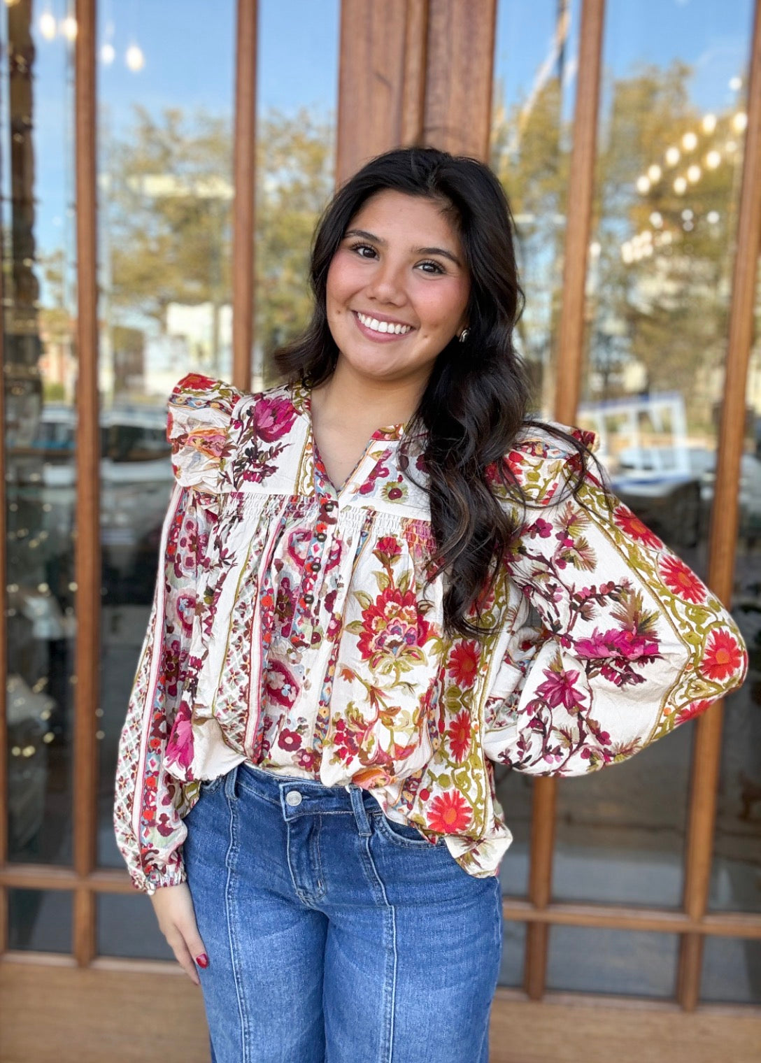 Floral Printed Peasant Blouse